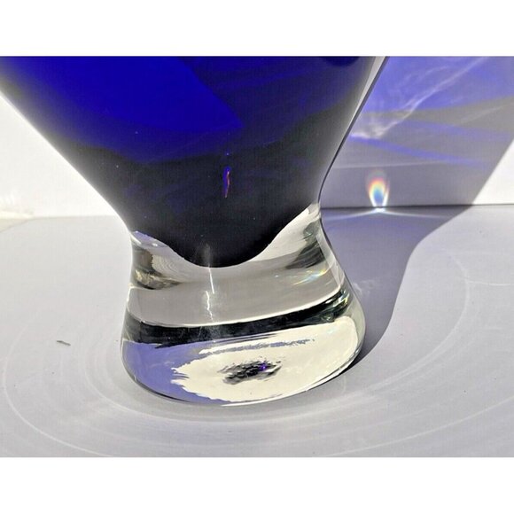 Cobalt Blue Vase Mouth Blown Thick Martini Shaped Made in Poland Vintage 6" tall - Picture 11 of 16